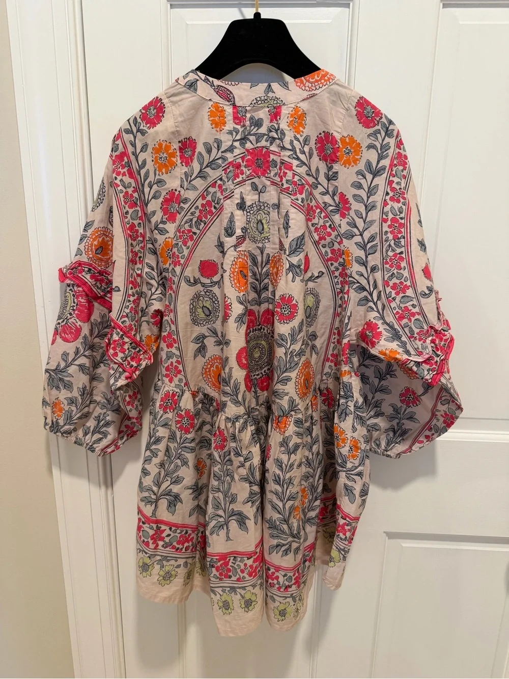 Free People Avery Tunic Puff Sleeves Cinched Waist Floral Peasant Statement Top